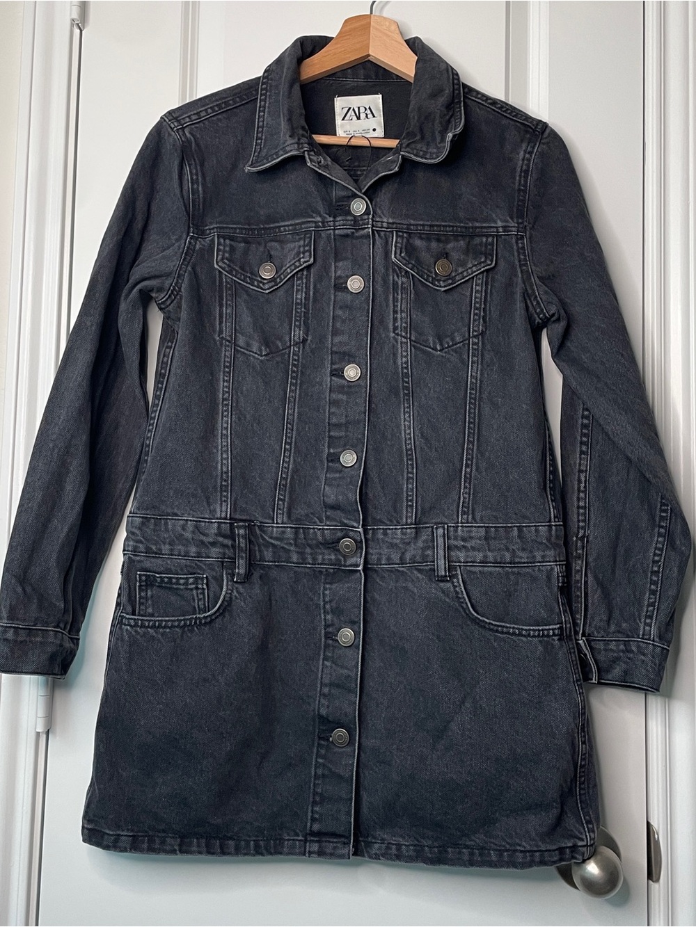 Zara Black Denim Jacket Mini Dress Sz Small, Button‎ Front Zoe Biker Street Wear